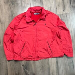 VTG Polo Ralph Lauren Red Full Zip Hooded Jacket Fleece Lined Windbreaker XXL